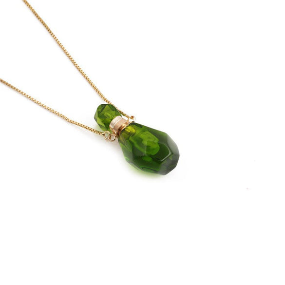 Perfume Bottle Pendant Necklace Semiprecious Stone Green Aventurine Crystal Flameshaped Alloy Liuli Geometric Polishing Unisex