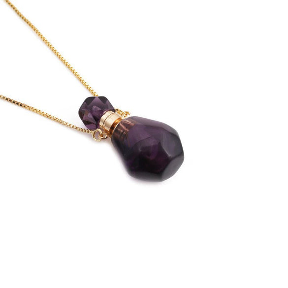 Perfume Bottle Pendant Necklace Semiprecious Stone Green Aventurine Crystal Flameshaped Alloy Liuli Geometric Polishing Unisex