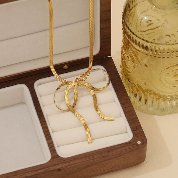 Personality Bow Stainless Steel Jewelry With Electroplating Treatment And Snake Chain For Women
