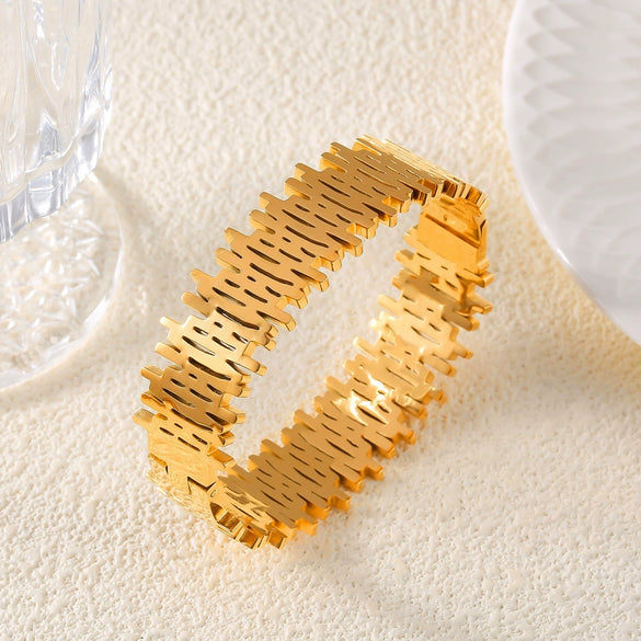 Personality Design Sense Geometric Hollow Irregular Titanium Steel Bracelet With Electroplating Treatment