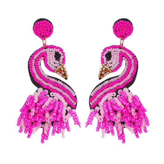 55669 European And American Personalized Exaggerated Flamingo Earrings Female Stud Earrings Earrings Handicraft Bead Ear Rings