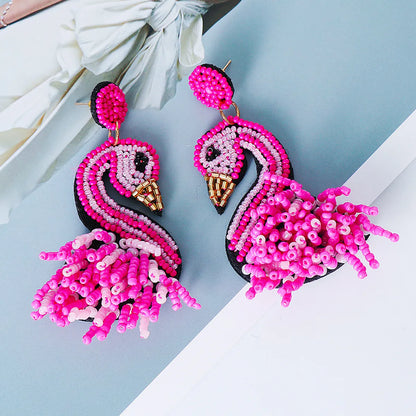 55669 European And American Personalized Exaggerated Flamingo Earrings Female Stud Earrings Earrings Handicraft Bead Ear Rings