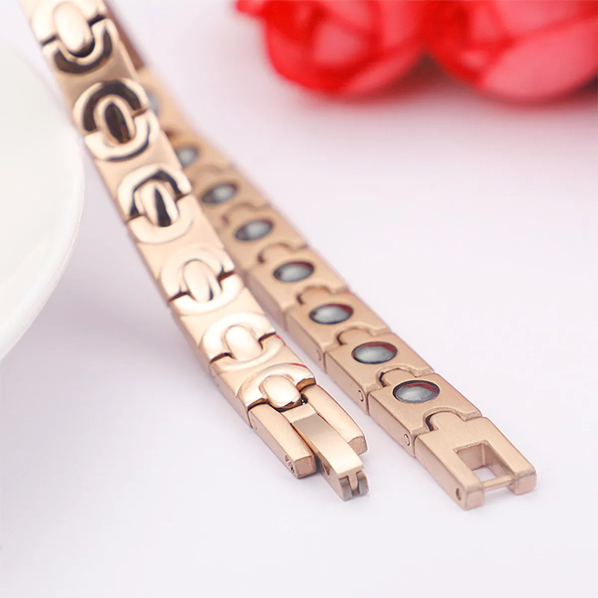 Personality Fashion Rose Gold Inlaid Metal Stone Titanium Steel Bracelet