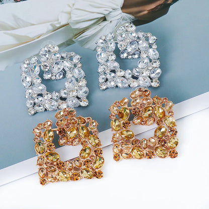 Personality Geometric Square Diamond Super Flash Female Earrings Cross-border