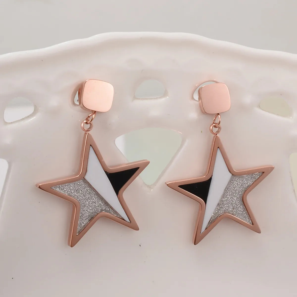 Personality Rose Gold Five-pointed Star Short Pendant Titanium Steel Earrings