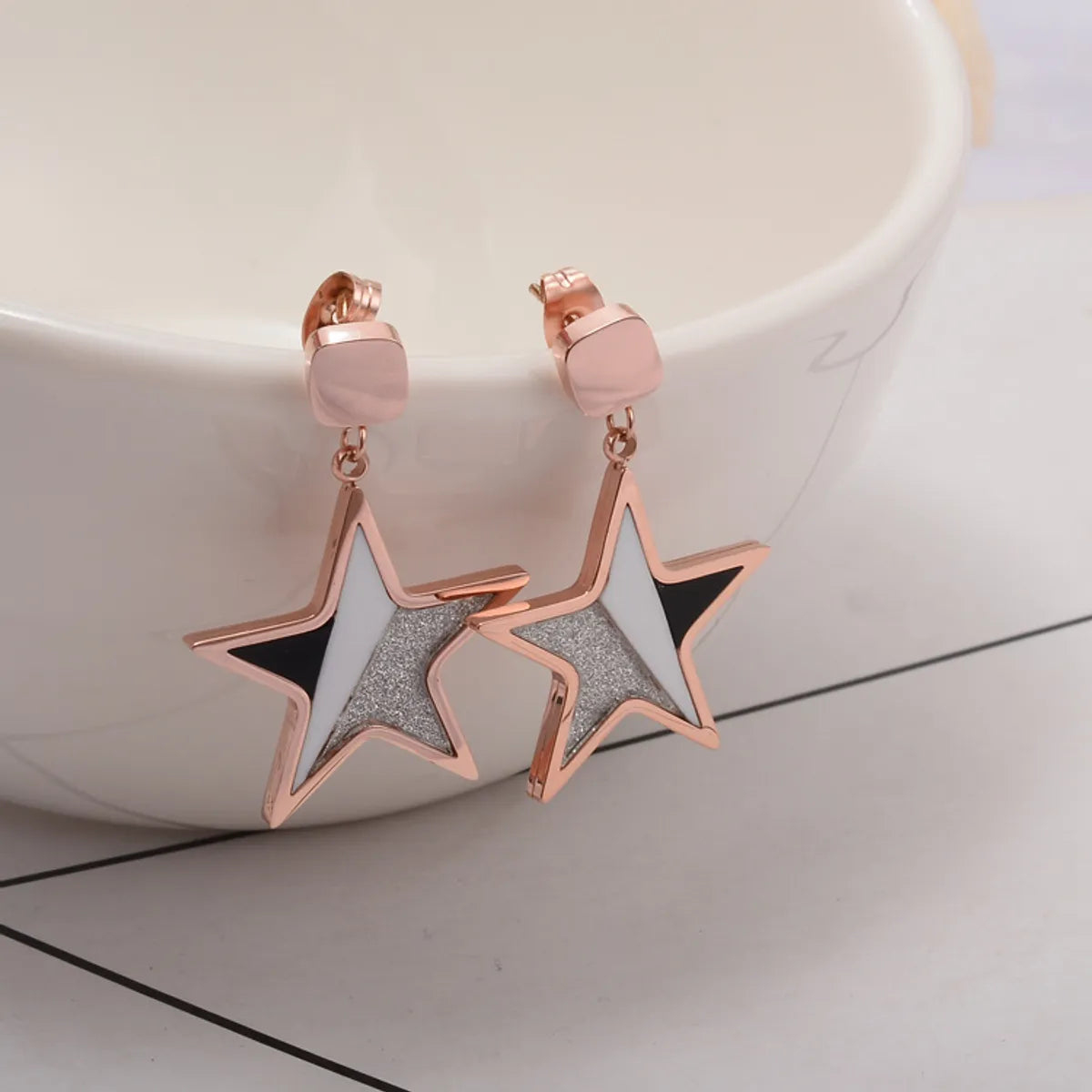 Personality Rose Gold Five-pointed Star Short Pendant Titanium Steel Earrings