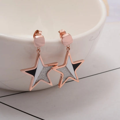 Personality Rose Gold Five-pointed Star Short Pendant Titanium Steel Earrings