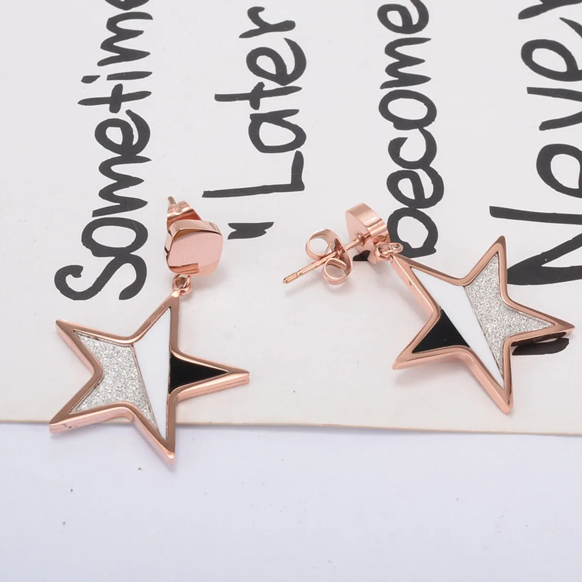 Personality Rose Gold Five-pointed Star Short Pendant Titanium Steel Earrings