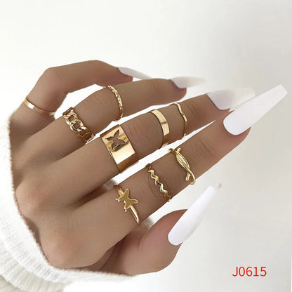 Personality Trend Simple Wave Twist Open Pearl Joint Ten-Piece Ring