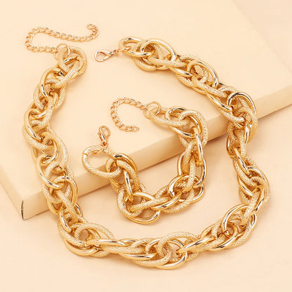 Personalized Golden Exaggerated Aluminum Chain Choker Necklace Bracelet Combination Set Wholesale