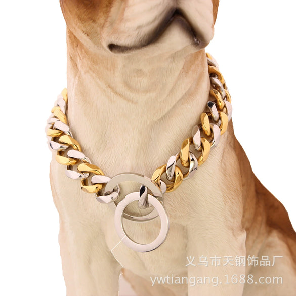 Pet Chain Collar Titanium Steel Sixsided Grinding Chain Polished Vacuum Plating Pit Bull Style