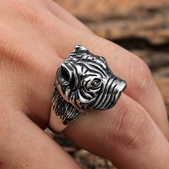 Pet Dog Ring Stainless Steel Punk Style With Letters Numbers Text And Animal Design And Oil Applied