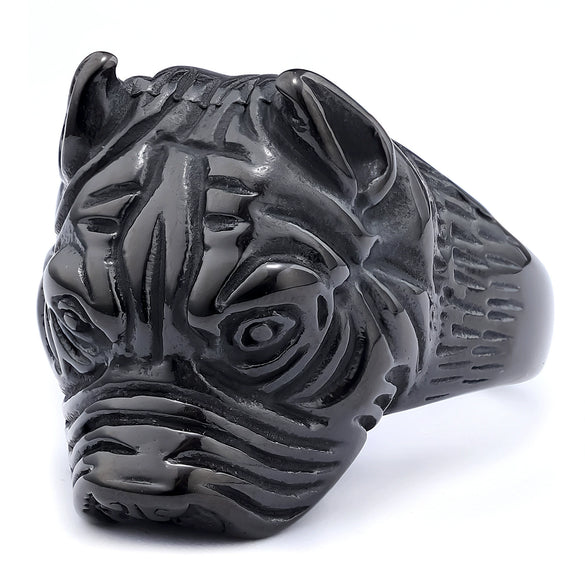 Pet Dog Ring Stainless Steel Punk Style With Letters Numbers Text And Animal Design And Oil Applied