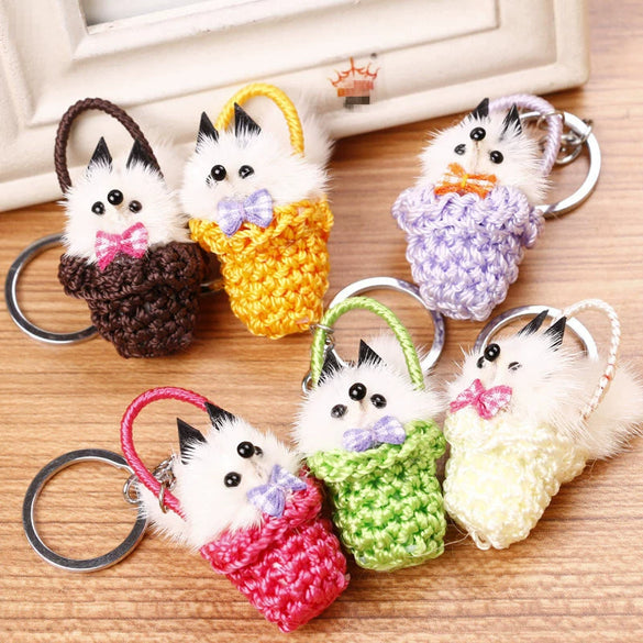 Pet Plush Keychain Mink Hair Basket Pendant For Women's Bags And Cars
