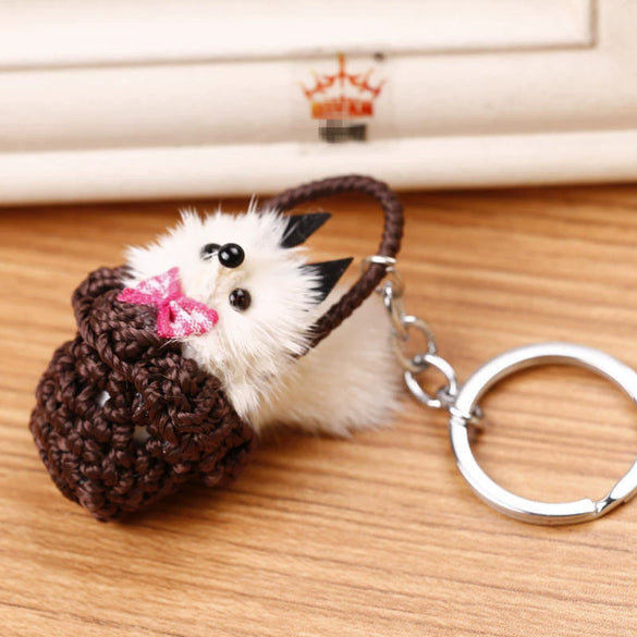 Pet Plush Keychain Mink Hair Basket Pendant For Women's Bags And Cars