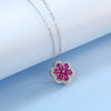 Petal Cultured Ruby Necklace For Women 925 Silver Inlaid Cultured Colored Gemstone Geometric Style Cross Chain