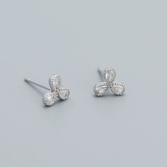 Petal Earrings 925 Silver Clover Zircon Electroplated Women's Light Luxury Flower Style