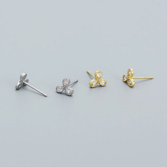 Petal Earrings 925 Silver Clover Zircon Electroplated Women's Light Luxury Flower Style