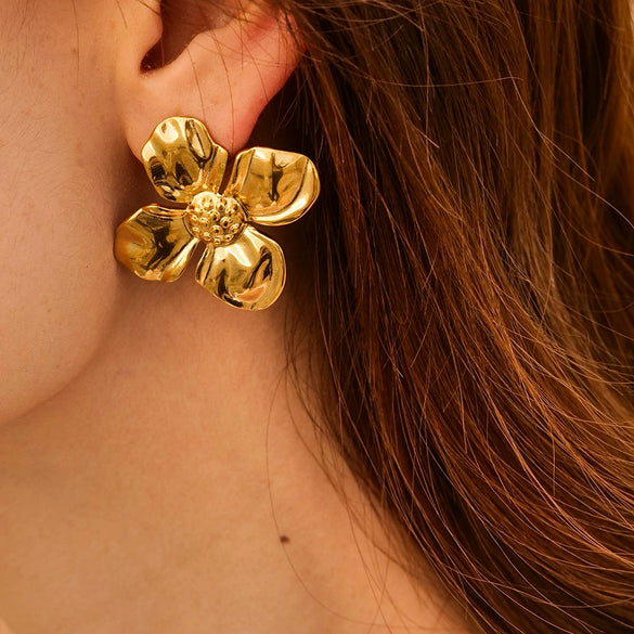 Petal Earrings Stainless Steel Geometric Style Electroplating For Women