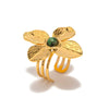 Petal Flower Inlaid Opening Ring Stainless Steel Electroplated Women's Hand Jewelry