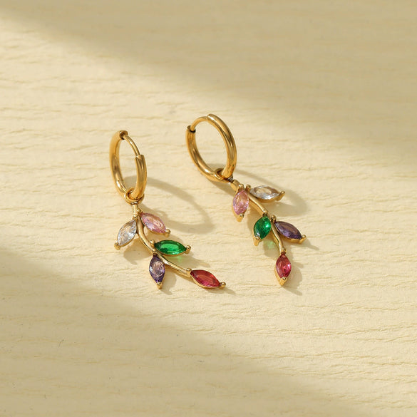 Petal Leaf Zircon Stainless Steel 18K Electroplated Women's Earrings
