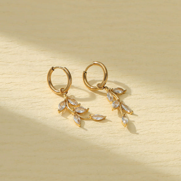 Petal Leaf Zircon Stainless Steel 18K Electroplated Women's Earrings