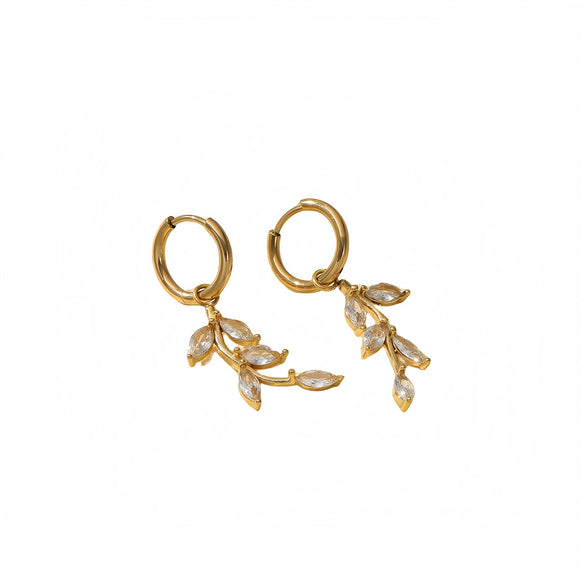 Petal Leaf Zircon Stainless Steel 18K Electroplated Women's Earrings
