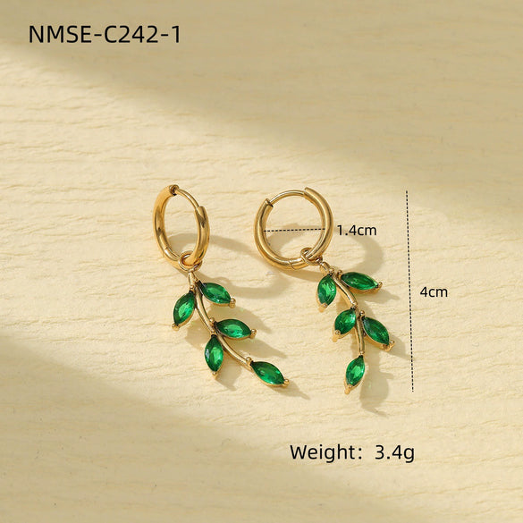 Petal Leaf Zircon Stainless Steel 18K Electroplated Women's Earrings