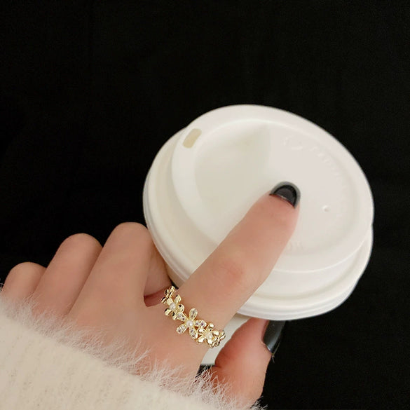 Petal Zircon Inlaid Copper Women's Light Luxury Niche Finger Ring