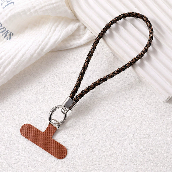 Phone Strap Pendant Artificial Leather Vintage Handmade Knitting Wood Grain Car Ornament Hanging Accessories