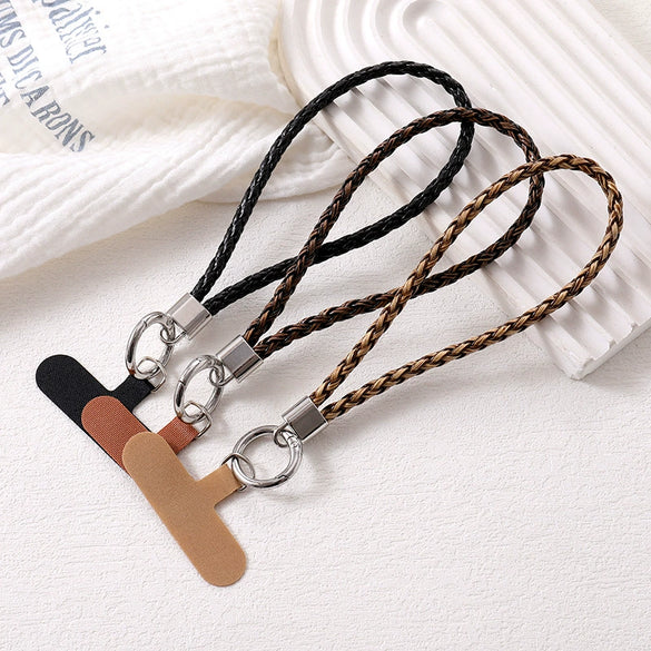 Phone Strap Pendant Artificial Leather Vintage Handmade Knitting Wood Grain Car Ornament Hanging Accessories