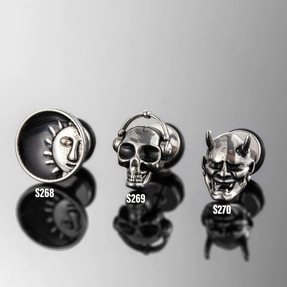 Piercing Earrings Stainless Steel Casting Inlaid Skull Sun Punk Style Polishing For Men