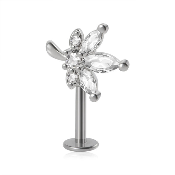 Piercing Earrings Stainless Steel Copper Crown Flower Inlaid Zircon