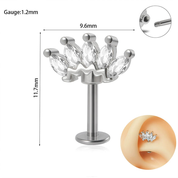 Piercing Earrings Stainless Steel Copper Crown Flower Inlaid Zircon