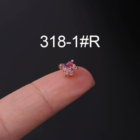 Piercing Earrings Stainless Steel Heart Tourmaline Gradient Zircon Electroplated