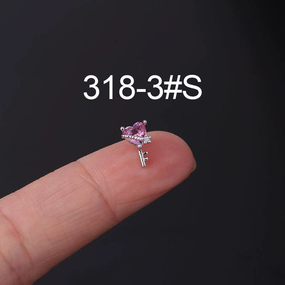 Piercing Earrings Stainless Steel Heart Tourmaline Gradient Zircon Electroplated