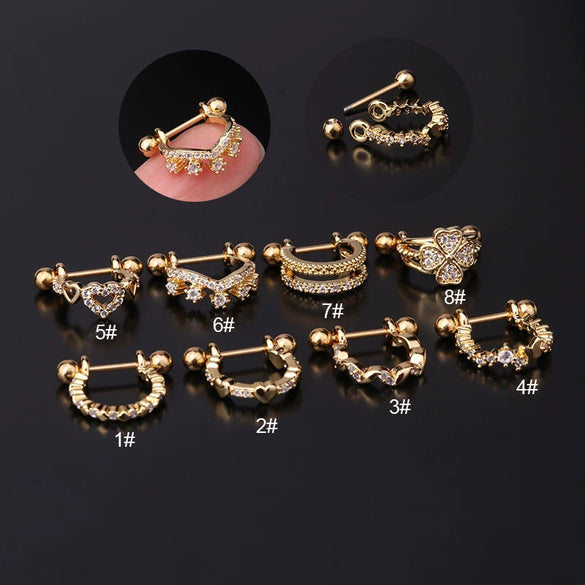 Piercing Earrings Stainless Steel Thin Rod Screw Ball The Crown Electroplated