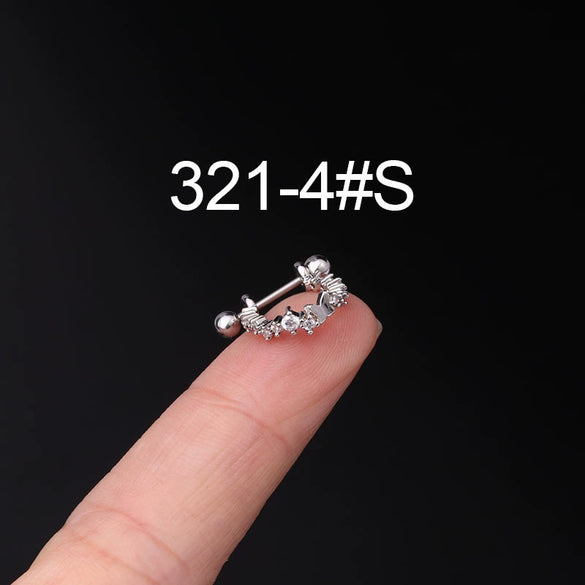 Piercing Earrings Stainless Steel Thin Rod Screw Ball The Crown Electroplated