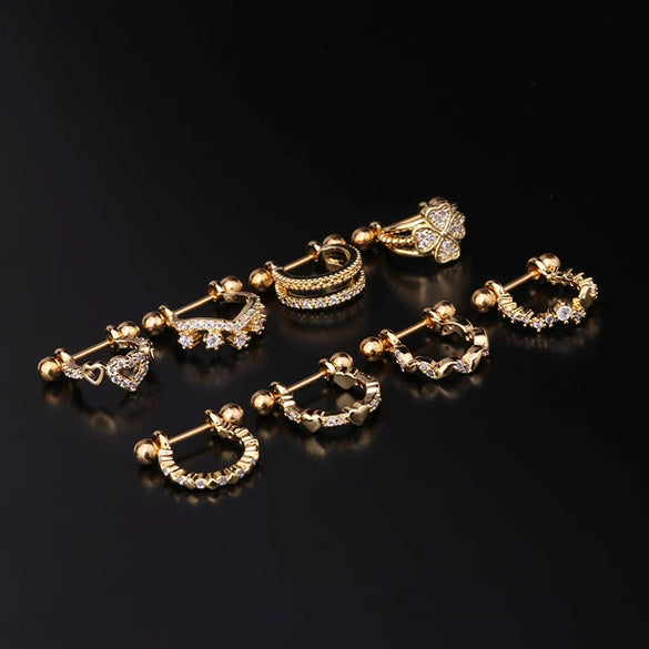Piercing Earrings Stainless Steel Thin Rod Screw Ball The Crown Electroplated