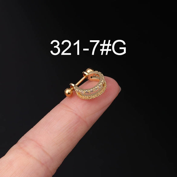 Piercing Earrings Stainless Steel Thin Rod Screw Ball The Crown Electroplated