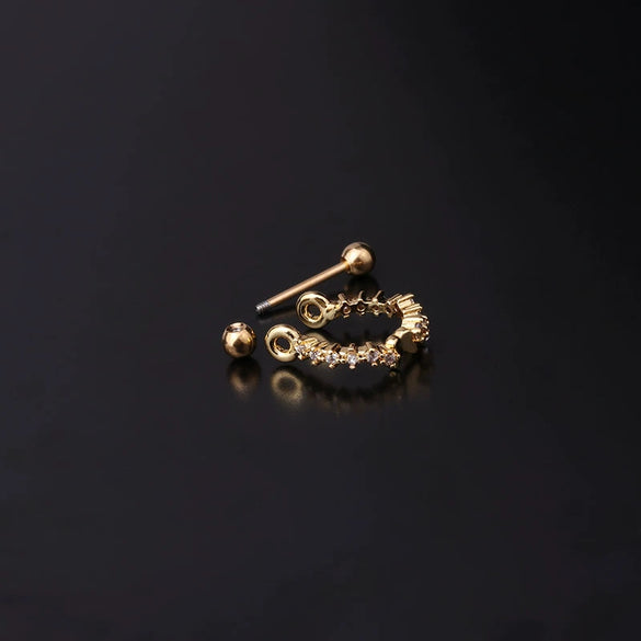 Piercing Earrings Stainless Steel Thin Rod Screw Ball The Crown Electroplated