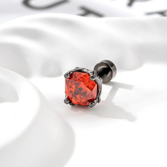 Piercing Earrings Titanium Steel Eightsided Rose Cut Flower Shape Zirconia Fashion Unisex