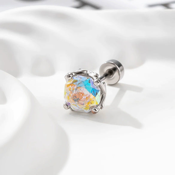 Piercing Earrings Titanium Steel Eightsided Rose Cut Flower Shape Zirconia Fashion Unisex