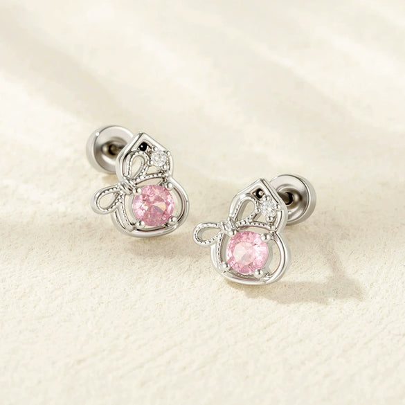 Piercing Earrings Titanium Steel Gourd Shape Bow Retro Zirconia