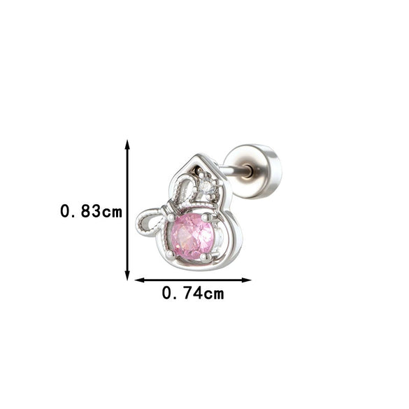 Piercing Earrings Titanium Steel Gourd Shape Bow Retro Zirconia