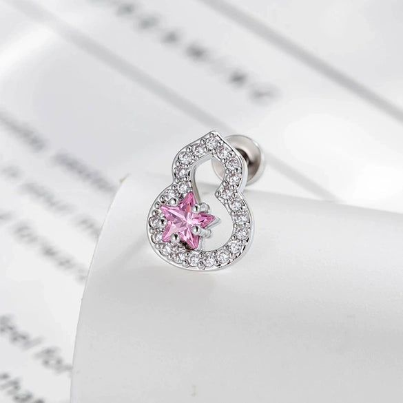 Piercing Earrings Titanium Steel Gourd Shape Star Zircon Retro Style Unisex