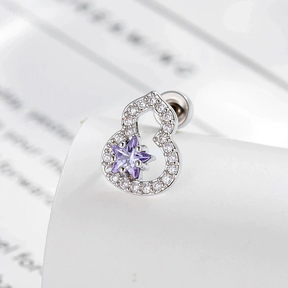 Piercing Earrings Titanium Steel Gourd Shape Star Zircon Retro Style Unisex