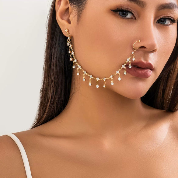 Piercing Jewelry Earrings Nose Ring Women's Metal Alloy Ushaped Electroplated Rhinestone Tassel