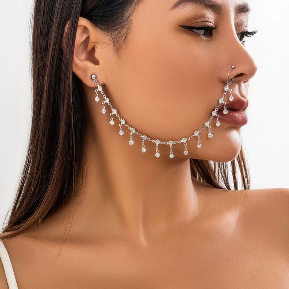Piercing Jewelry Earrings Nose Ring Women's Metal Alloy Ushaped Electroplated Rhinestone Tassel