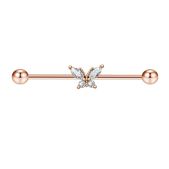 Piercing Jewelry Industrial Barbell Stud Earrings Butterfly Zircon Ear Bridge Double Ear Piercing Stainless Steel Geometric Electroplating Minimalist